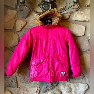 Girls Burton size large10/12 pink snowboard, ski winter coat jacket fur hood